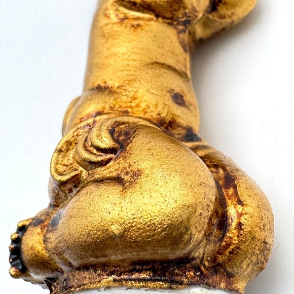 Gold Cherub Angel Figurines Set Of 2 Playing Flute Sitting On Rock Resin Vtg - Picture 6 of 10